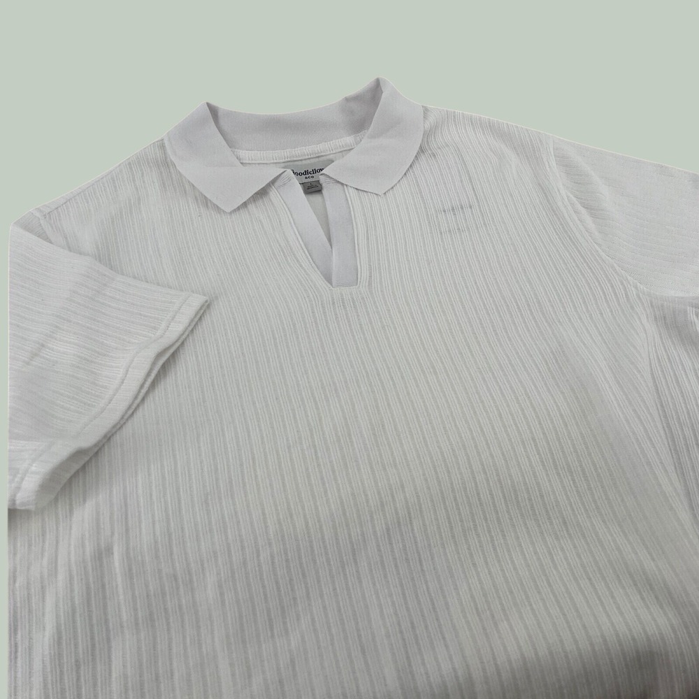 Goodfellow & Co Mens White Ribbed Knit V-Neck Short Sleeve Polo Shirt Large NWT